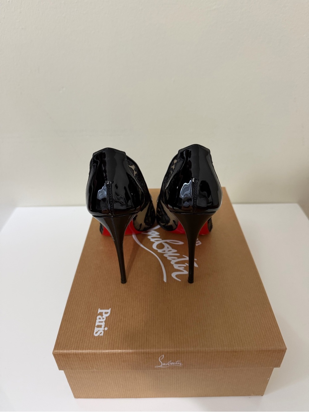 Christian Louboutin Black Lace & Patent Pointed-Toe Stilettos - Picture 4 of 8